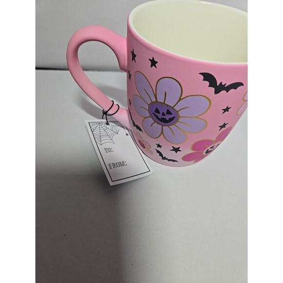 COBWEBS & CAULDRONS HALLOWEEN PINK PUMPKINS FLOWERS SOFT TOUCH MUG - Picture 2 of 9